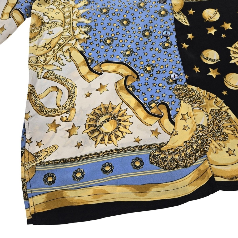 La Chine Classic Silk Celestial Sun Moon Star Button Down Shirt Vintage 80s 90s - Picture 6 of 8